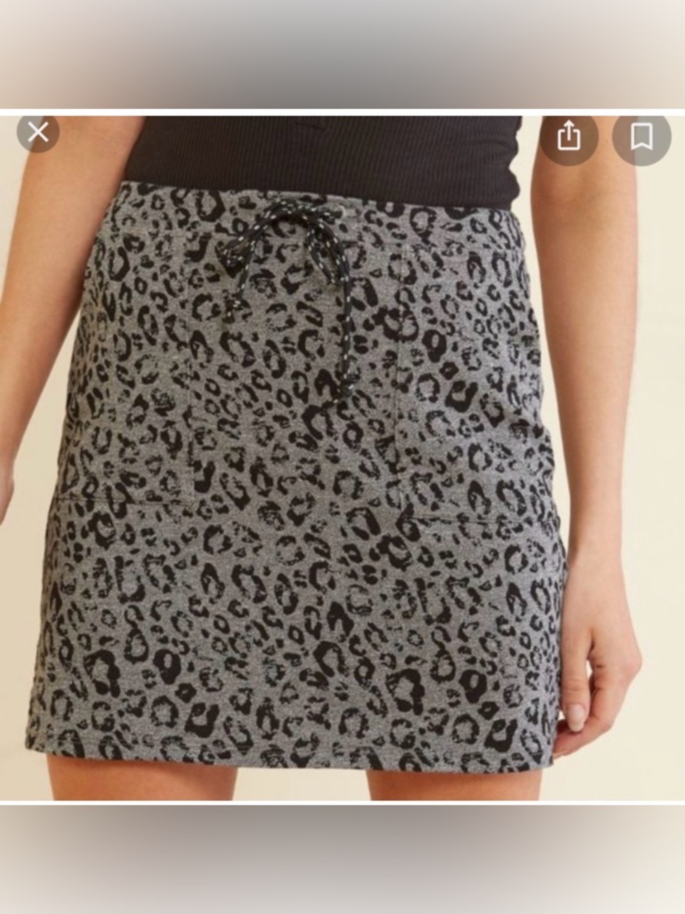 New Sundry Gray Black Leopard Print Sift Drawstring Athleisure Mini Skirt Size S